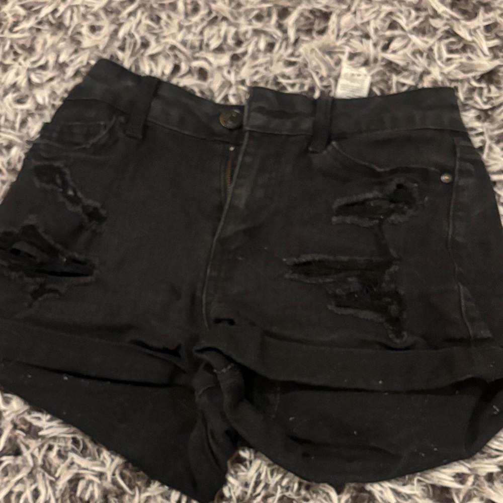 Stylish Black Distressed Women's Jean Shorts